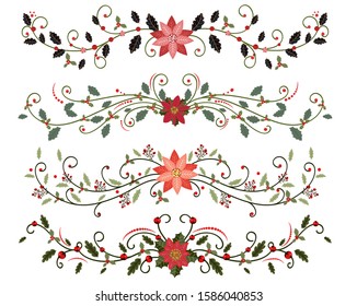 Wreath leaves vectors - Set Ornaments vectors. Collection of holidays ornaments, Hand drawn vector dividers. Doodle design elements. Decorative swirls dividers.