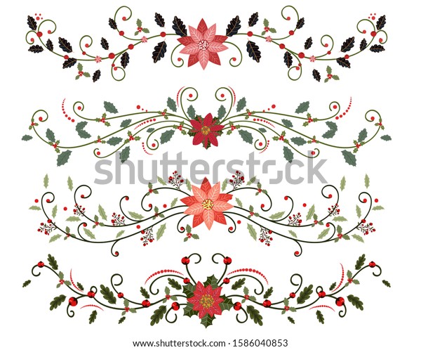Wreath leaves vectors - Set\
Ornaments vectors. Collection of holidays ornaments, Hand drawn\
vector dividers. Doodle design elements. Decorative swirls\
dividers.