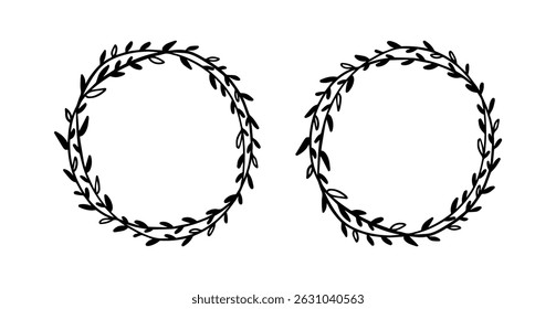 Wreath of leaves vintage on black colour