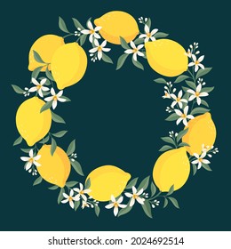 Wreath of Lemon fruit background template. Vector set of lemon element for advertising, packaging design of lemon tea products and fashion design.