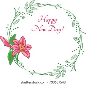 Wreath with lily. Vintage design for greeting card. Vector