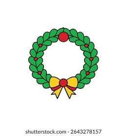 a wreath made of green leaves red berries