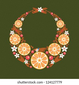 Wreath made from oranges and cinnamon
