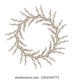 Wreath made of pussy willow branches on white background