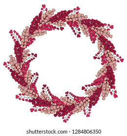 wreath is made of romantic pink herbs. template for your design. form for text. Hand drawn. Vector illustration.