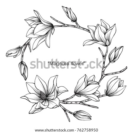 free vector flower vintage wreath Sketch Black Magnolia Wreath Drawing Vector Stock Flower