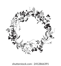 wreath of meadow herbs, frame, vector illustration