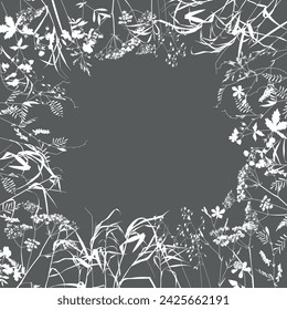 wreath of meadow herbs, frame, vector illustration	