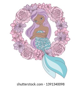 WREATH MERMAID Floral Sea Princess Vector Illustration Set