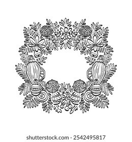 Wreath. Merry Christmas and Happy New Year illustration, for greeting cards, posters, holiday covers.