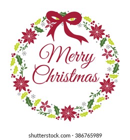 wreath with merry Christmas letter design