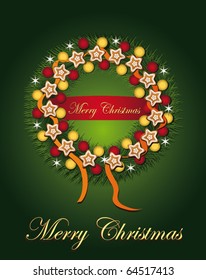 Wreath Merry Christmas , vector template Green