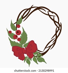 wreath mistletoe branch with bow. Vector illustration