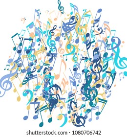 Wreath of Musical Notes. Abstract Background with Notes, Bass and Treble Clefs. Vector Element for Musical Poster, Banner, Advertising, Card. Minimalistic Simple Background.