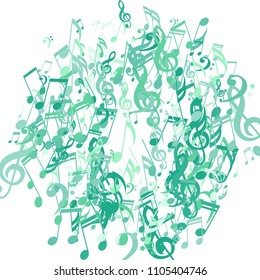 Wreath of Musical Notes. Abstract Background with Notes, Bass and Treble Clefs. Vector Element for Musical Poster, Banner, Advertising, Card. Minimalistic Simple Background.