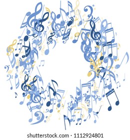 Wreath of Musical Notes. Abstract Background with Notes, Bass and Treble Clefs. Vector Element for Musical Poster, Banner, Advertising, Card. Minimalistic Simple Background.