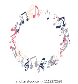 Wreath of Musical Notes. Creative Background with Notes, Bass and Treble Clefs. Vector Element for Musical Poster, Banner, Advertising, Card. Minimalistic Simple Background.