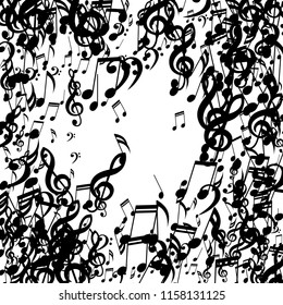 Wreath of Musical Notes. Creative Background with Notes, Bass and Treble Clefs. Vector Element for Musical Poster, Banner, Advertising, Card. Minimalistic Simple Background.