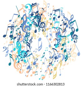Wreath of Musical Notes. Creative Background with Notes, Bass and Treble Clefs. Vector Element for Musical Poster, Banner, Advertising, Card. Minimalistic Simple Background.
