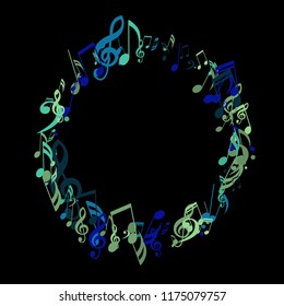 Wreath of Musical Notes. Creative Background with Notes, Bass and Treble Clefs. Vector Element for Musical Poster, Banner, Advertising, Card. Minimalistic Simple Background.