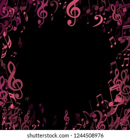 Wreath of Musical Notes. Creative Background with Notes, Bass and Treble Clefs. Vector Element for Musical Poster, Banner, Advertising, Card. Minimalistic Simple Background.