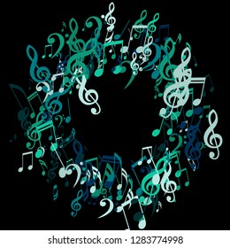 Wreath of Musical Notes. Creative Background with Notes, Bass and Treble Clefs. Vector Element for Musical Poster, Banner, Advertising, Card. Minimalistic Simple Background.