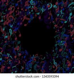 Wreath of Musical Notes. Creative Background with Notes, Bass and Treble Clefs. Vector Element for Musical Poster, Banner, Advertising, Card. Minimalistic Simple Background.