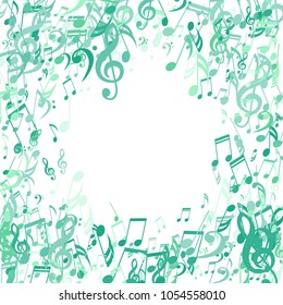 Wreath of Musical Notes. Modern Background with Notes, Bass and Treble Clefs. Vector Element for Musical Poster, Banner, Advertising, Card. Minimalistic Simple Background.
