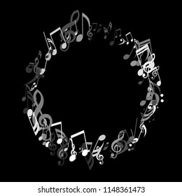 Wreath of Musical Notes. Modern Background with Notes, Bass and Treble Clefs. Vector Element for Musical Poster, Banner, Advertising, Card. Minimalistic Simple Background.