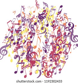 Wreath of Musical Notes. Modern Background with Notes, Bass and Treble Clefs. Vector Element for Musical Poster, Banner, Advertising, Card. Minimalistic Simple Background.
