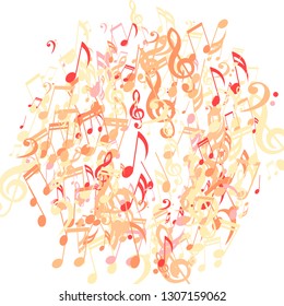 Wreath of Musical Notes. Modern Background with Notes, Bass and Treble Clefs. Vector Element for Musical Poster, Banner, Advertising, Card. Minimalistic Simple Background.