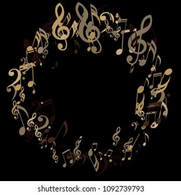 Wreath of Musical Notes. Trendy Background with Notes, Bass and Treble Clefs. Vector Element for Musical Poster, Banner, Advertising, Card. Minimalistic Simple Background.