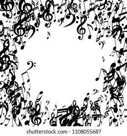 Wreath of Musical Notes. Trendy Background with Notes, Bass and Treble Clefs. Vector Element for Musical Poster, Banner, Advertising, Card. Minimalistic Simple Background.