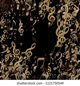 Wreath of Musical Notes. Trendy Background with Notes, Bass and Treble Clefs. Vector Element for Musical Poster, Banner, Advertising, Card. Minimalistic Simple Background.