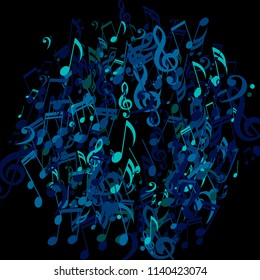 Wreath of Musical Notes. Trendy Background with Notes, Bass and Treble Clefs. Vector Element for Musical Poster, Banner, Advertising, Card. Minimalistic Simple Background.