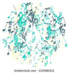 Wreath of Musical Notes. Trendy Background with Notes, Bass and Treble Clefs. Vector Element for Musical Poster, Banner, Advertising, Card. Minimalistic Simple Background.
