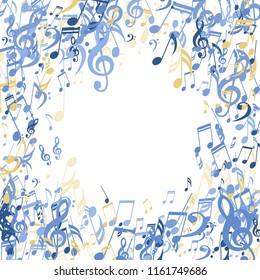 Wreath of Musical Notes. Trendy Background with Notes, Bass and Treble Clefs. Vector Element for Musical Poster, Banner, Advertising, Card. Minimalistic Simple Background.