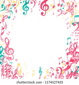 Wreath of Musical Notes. Trendy Background with Notes, Bass and Treble Clefs. Vector Element for Musical Poster, Banner, Advertising, Card. Minimalistic Simple Background.