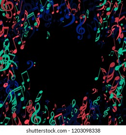 Wreath of Musical Notes. Trendy Background with Notes, Bass and Treble Clefs. Vector Element for Musical Poster, Banner, Advertising, Card. Minimalistic Simple Background.