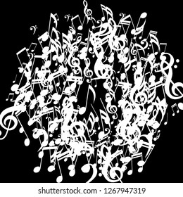 Wreath of Musical Notes. Trendy Background with Notes, Bass and Treble Clefs. Vector Element for Musical Poster, Banner, Advertising, Card. Minimalistic Simple Background.