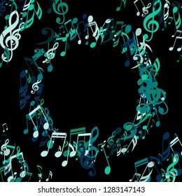 Wreath of Musical Notes. Trendy Background with Notes, Bass and Treble Clefs. Vector Element for Musical Poster, Banner, Advertising, Card. Minimalistic Simple Background.