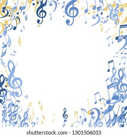 Wreath of Musical Notes. Trendy Background with Notes, Bass and Treble Clefs. Vector Element for Musical Poster, Banner, Advertising, Card. Minimalistic Simple Background.