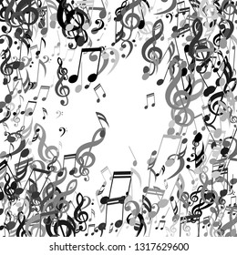Wreath of Musical Notes. Trendy Background with Notes, Bass and Treble Clefs. Vector Element for Musical Poster, Banner, Advertising, Card. Minimalistic Simple Background.