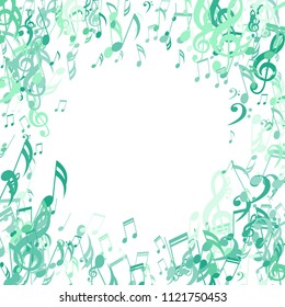 Wreath of Musical Signs. Creative Background with Notes, Bass and Treble Clefs. Vector Element for Musical Poster, Banner, Advertising, Card. Minimalistic Simple Background.