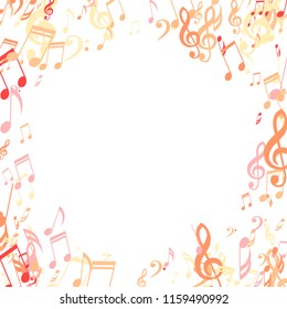 Wreath of Musical Signs. Creative Background with Notes, Bass and Treble Clefs. Vector Element for Musical Poster, Banner, Advertising, Card. Minimalistic Simple Background.