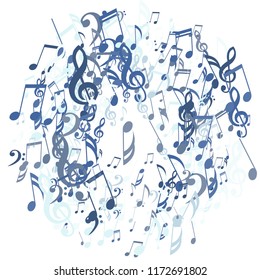 Wreath of Musical Signs. Creative Background with Notes, Bass and Treble Clefs. Vector Element for Musical Poster, Banner, Advertising, Card. Minimalistic Simple Background.