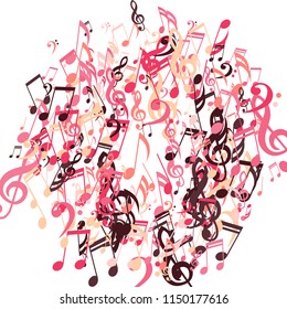 Wreath of Musical Signs. Modern Background with Notes, Bass and Treble Clefs. Vector Element for Musical Poster, Banner, Advertising, Card. Minimalistic Simple Background.