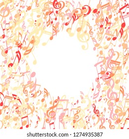 Wreath of Musical Signs. Modern Background with Notes, Bass and Treble Clefs. Vector Element for Musical Poster, Banner, Advertising, Card. Minimalistic Simple Background.