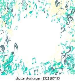 Wreath of Musical Signs. Modern Background with Notes, Bass and Treble Clefs. Vector Element for Musical Poster, Banner, Advertising, Card. Minimalistic Simple Background.