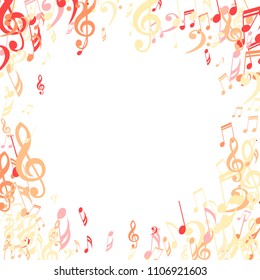 Wreath of Musical Signs. Trendy Background with Notes, Bass and Treble Clefs. Vector Element for Musical Poster, Banner, Advertising, Card. Minimalistic Simple Background.